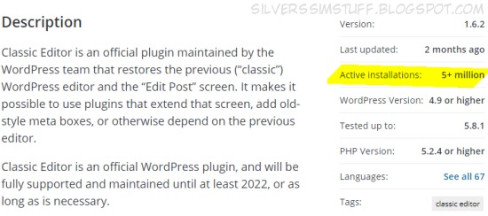 5 million active users of the Classic Editor Plugin
